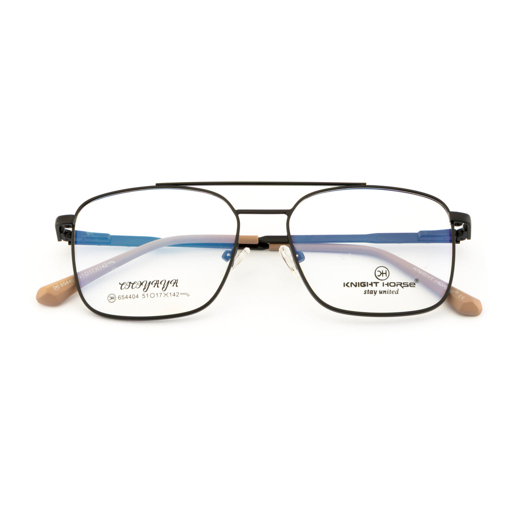 Men’s Optical Frame -Metal Frame with Double Bridge | Black Color | Flexible Spring Temples