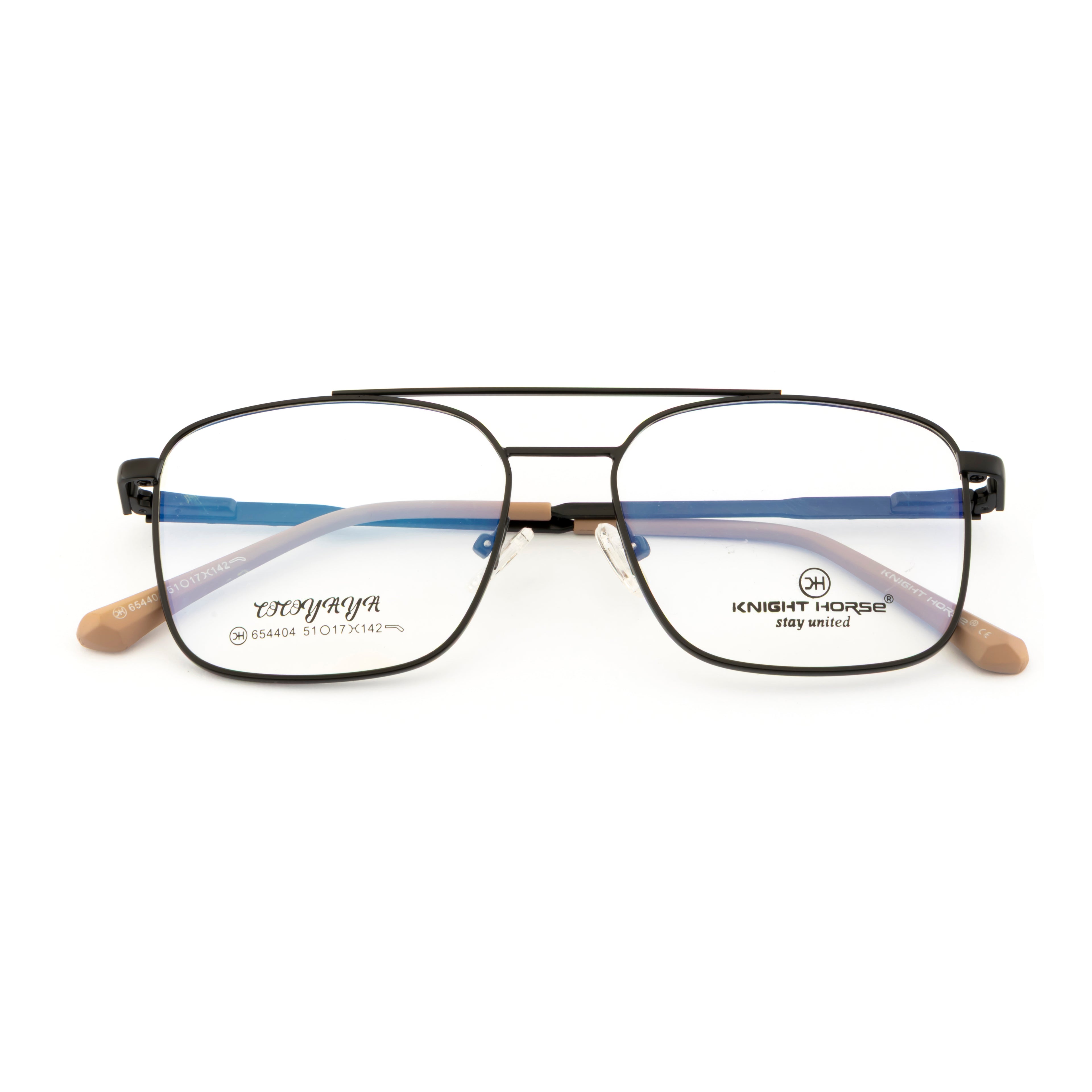 Men’s Optical Frame -Metal Frame with Double Bridge | Black Color | Flexible Spring Temples