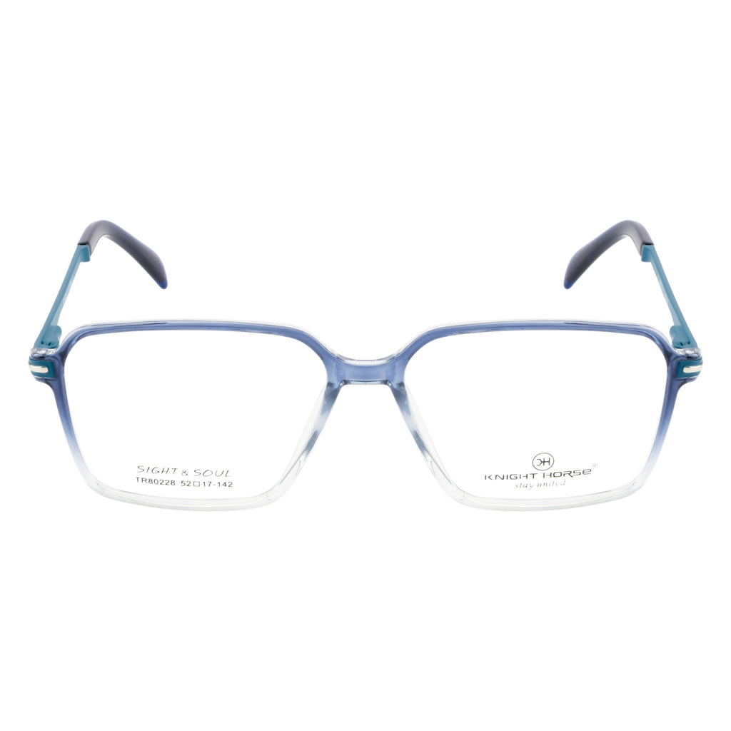 Dual Color Frame – Glossy Blue Front, Transparent Sides, Spring Hinges