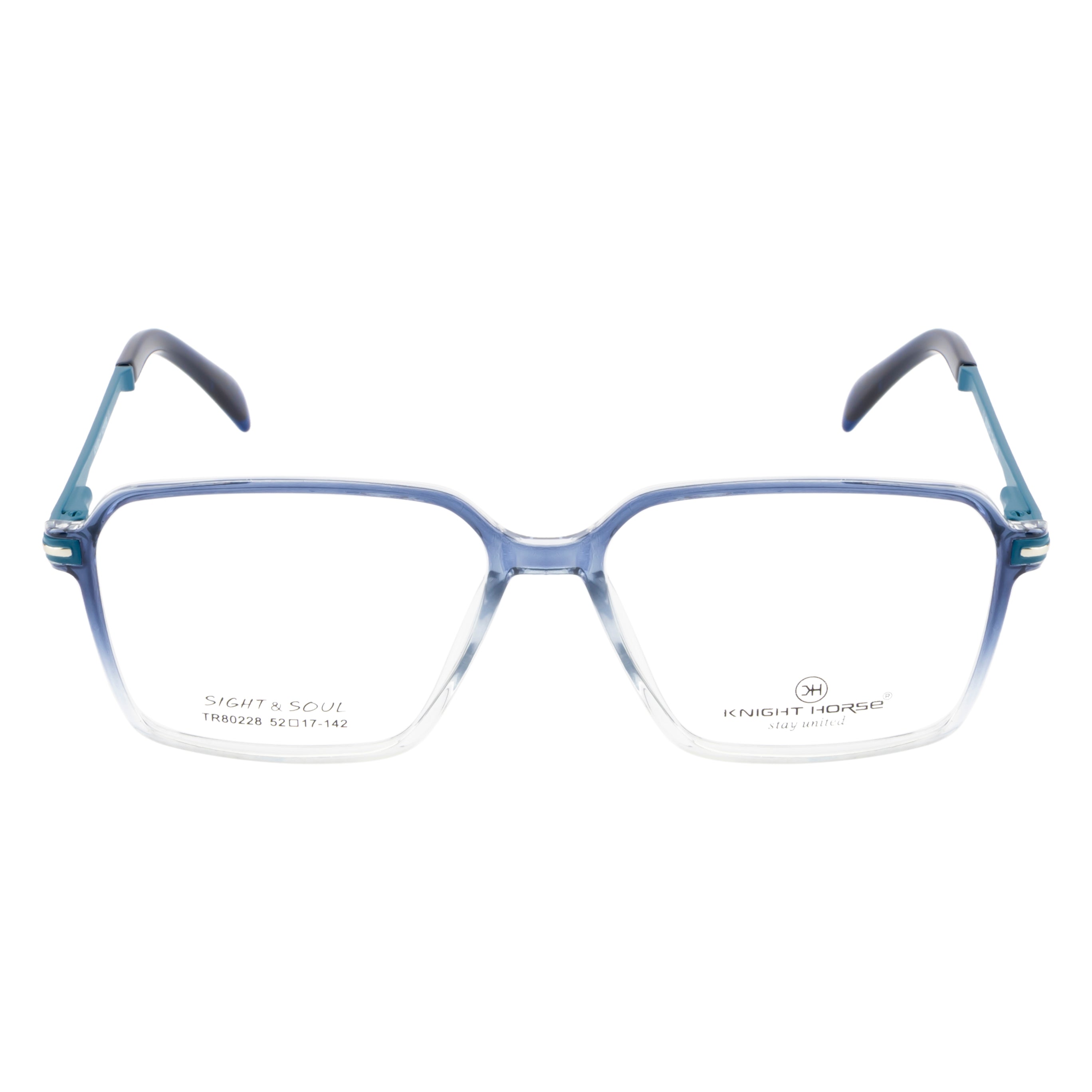 Dual Color Frame – Glossy Blue Front, Transparent Sides, Spring Hinges