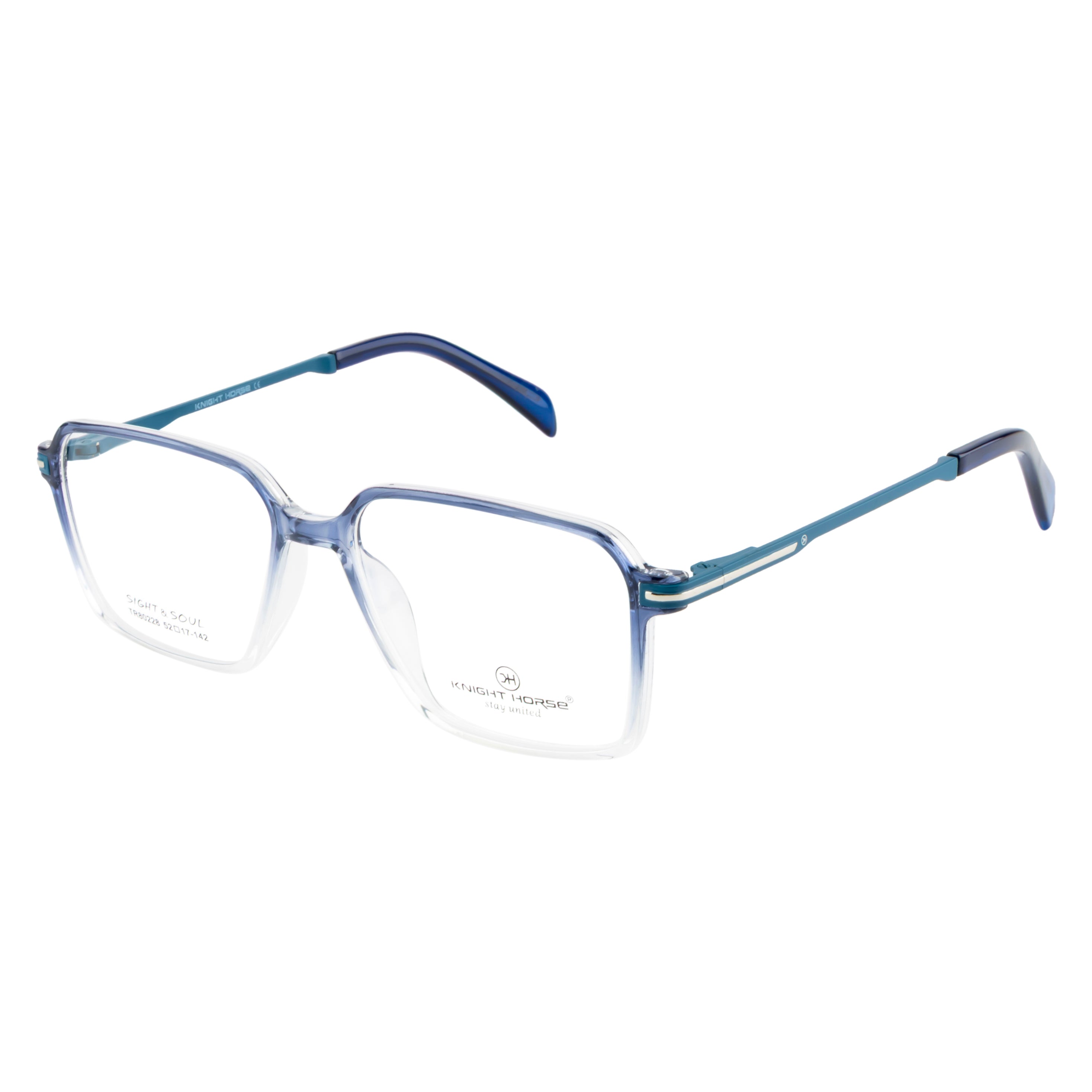 Dual Color Frame – Glossy Blue Front, Transparent Sides, Spring Hinges