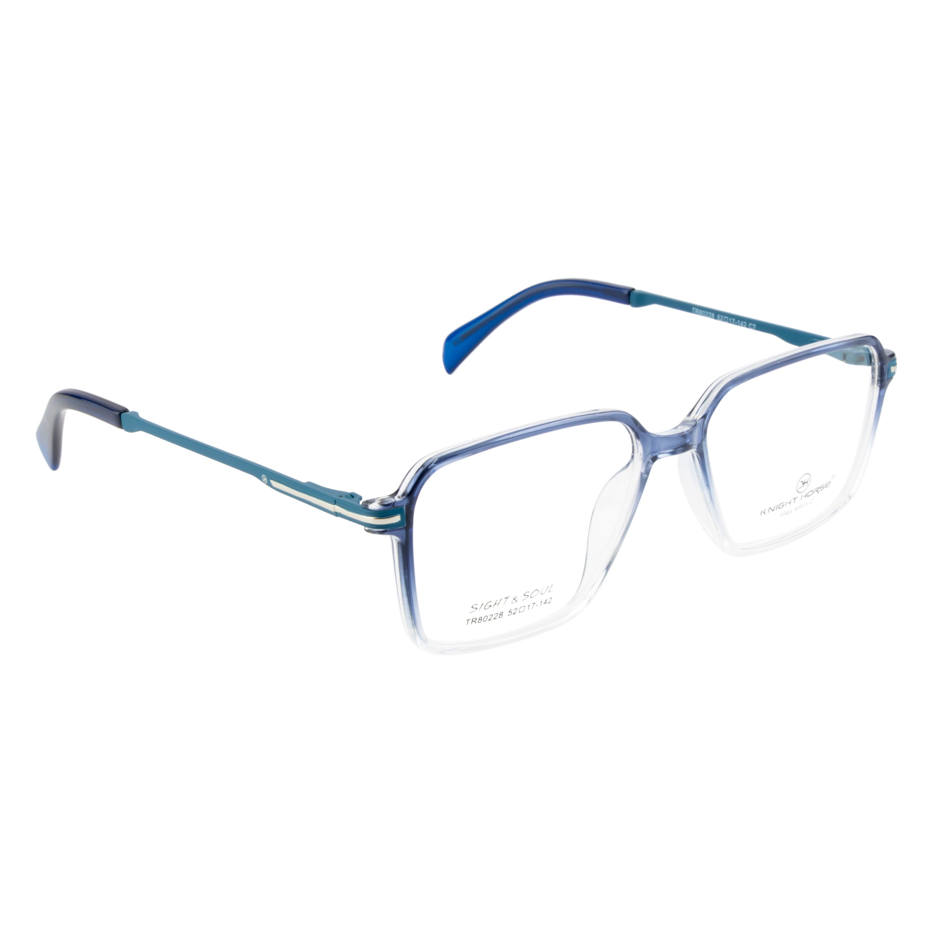 Dual Color Frame – Glossy Blue Front, Transparent Sides, Spring Hinges