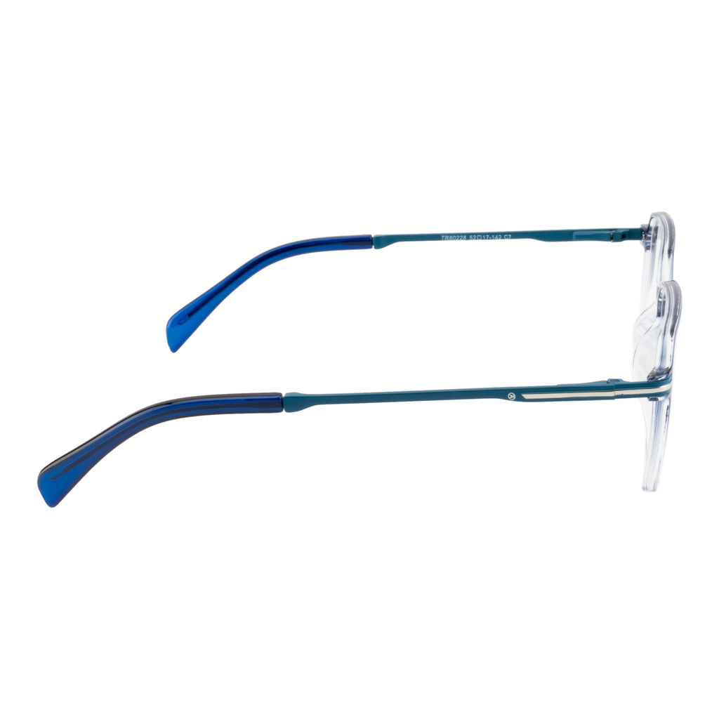 Dual Color Frame – Glossy Blue Front, Transparent Sides, Spring Hinges