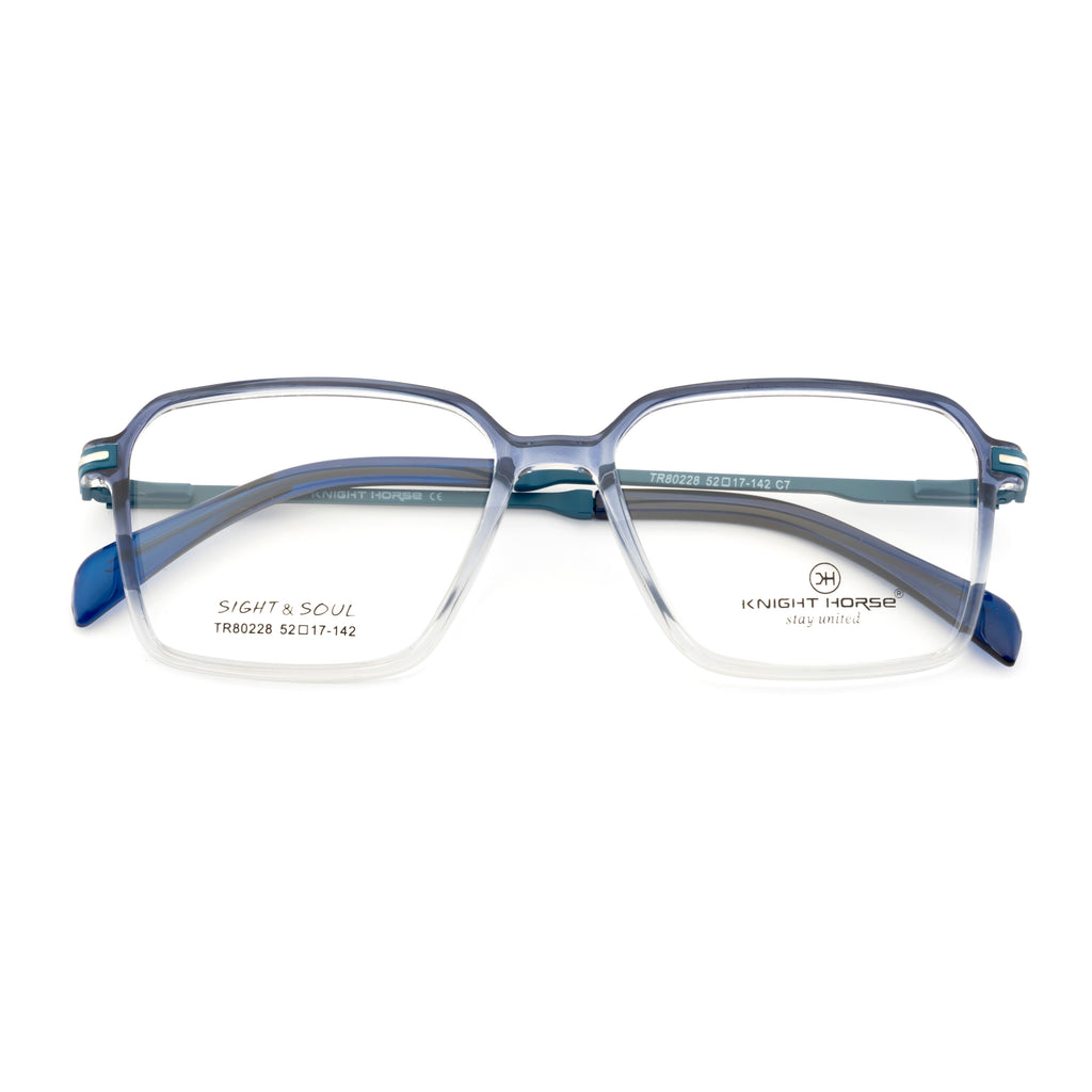 Dual Color Frame – Glossy Blue Front, Transparent Sides, Spring Hinges