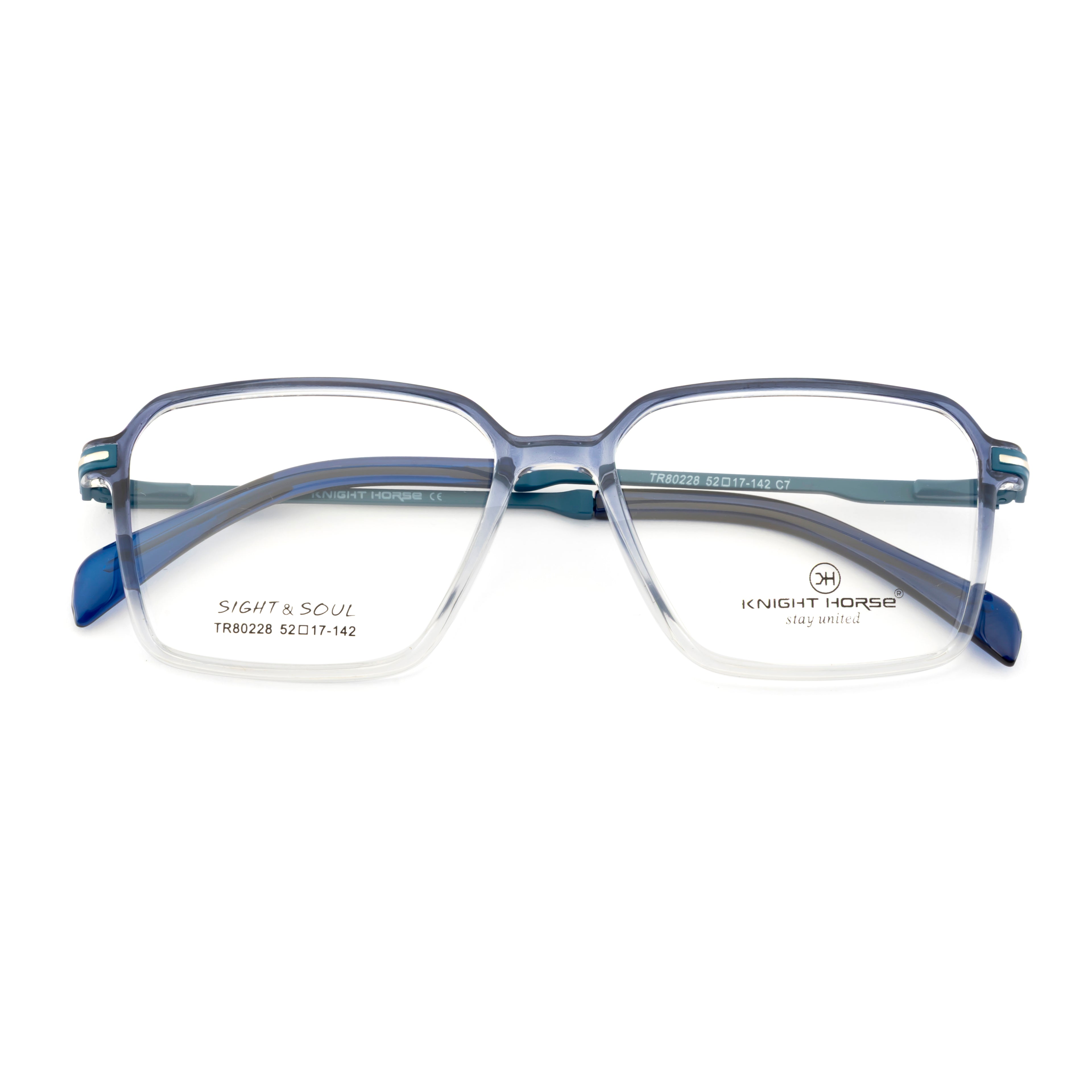 Dual Color Frame – Glossy Blue Front, Transparent Sides, Spring Hinges