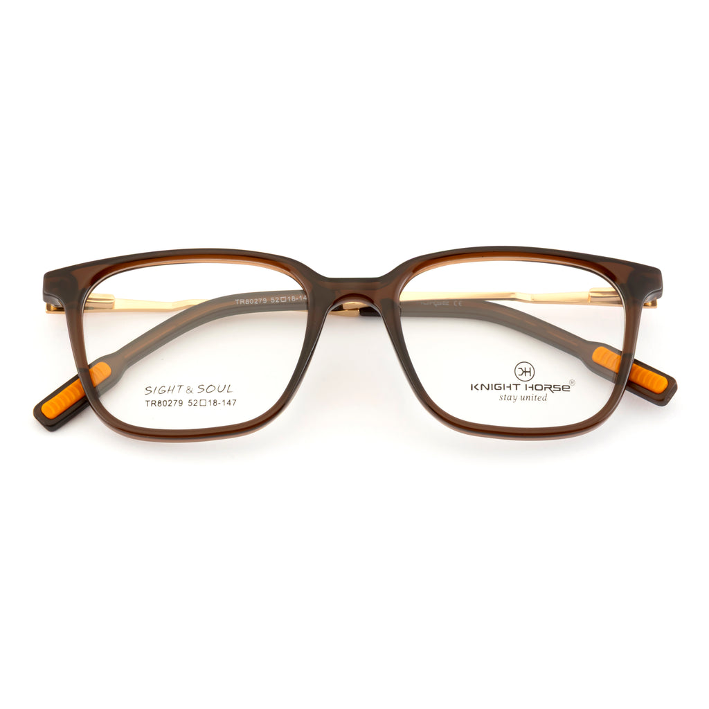 Stylish Square Eyeglass Frame – Brown & Gold Combination