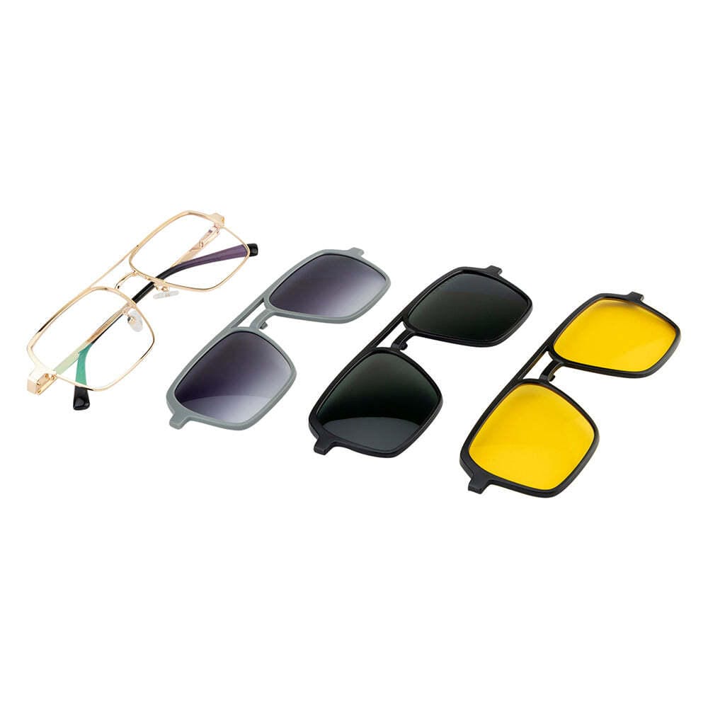 All-in-One Eyewear Set – Gold Frame with 3 Color Clip Lenses