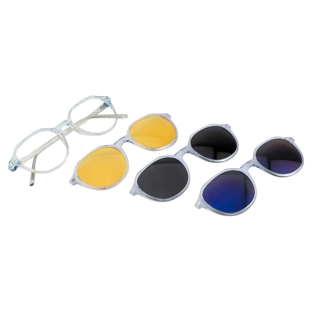 3 Clip-On Magnetic Lenses | Spring Hinge Lightweight Frame | Unisex Spectacles for Day & Night Use
