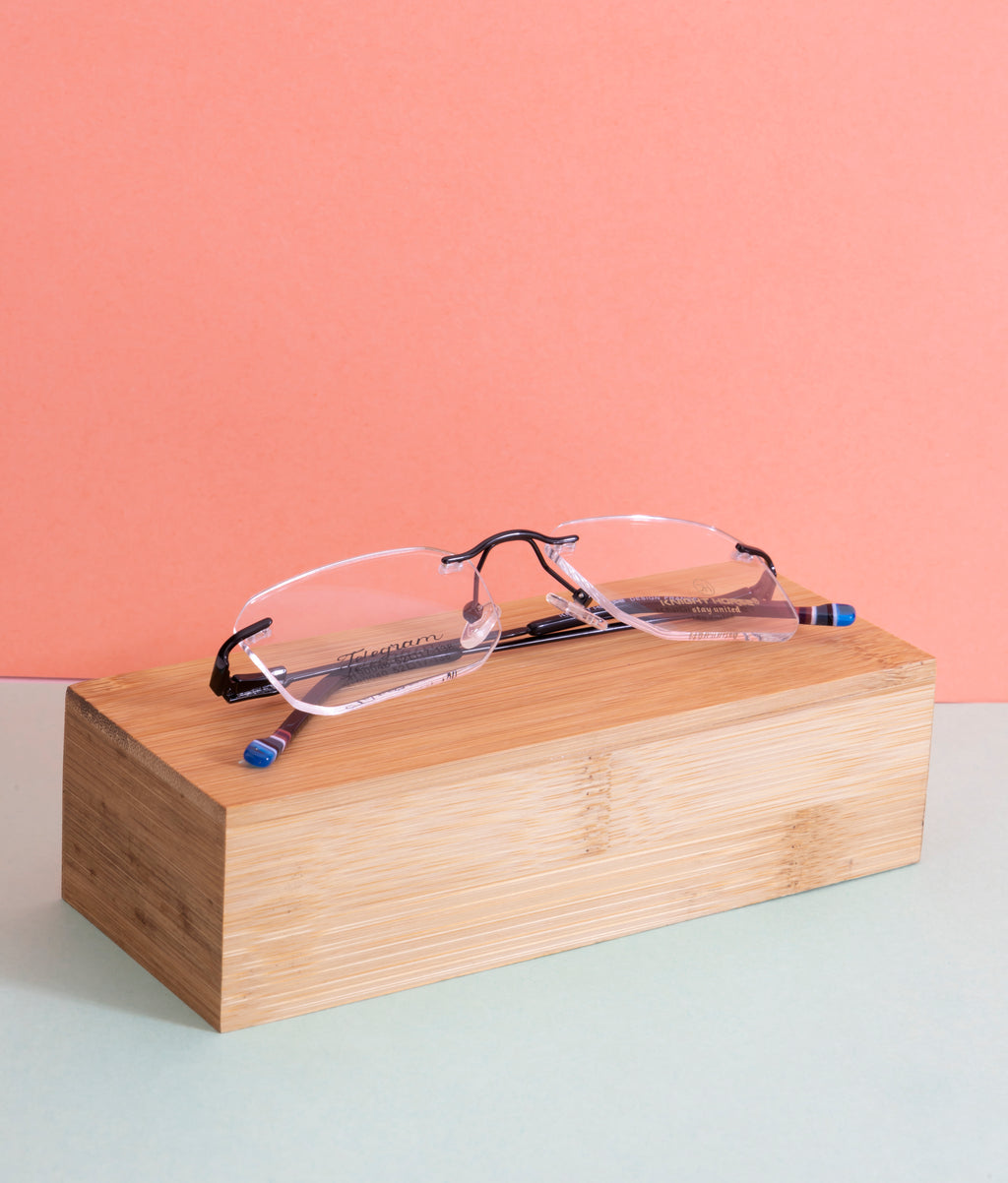 Knight Horse Square Rimless Frame with Flexible Metal Temples – Black