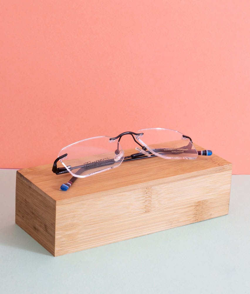 Knight Horse Square Rimless Frame with Flexible Metal Temples – Black