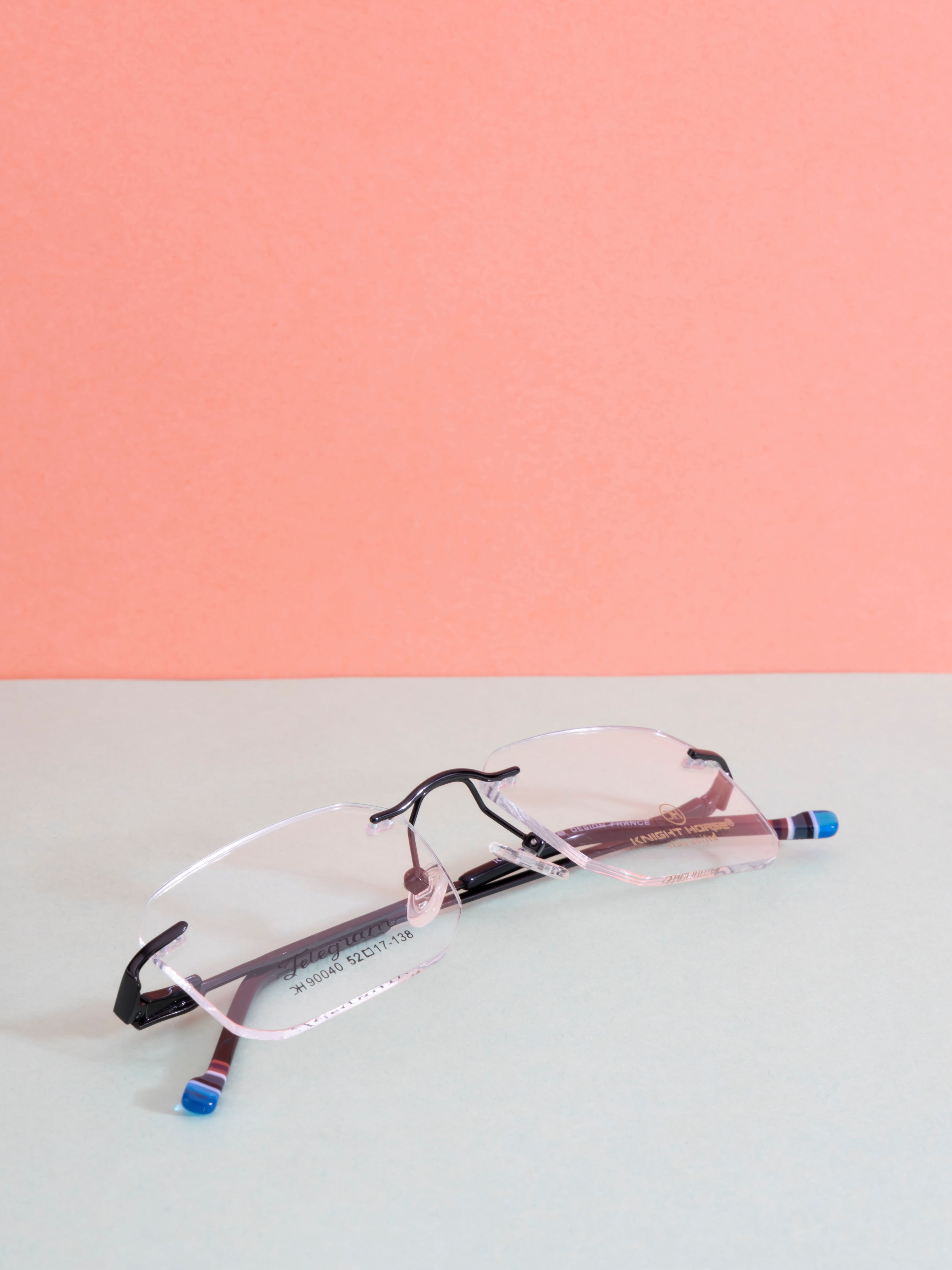 Knight Horse Square Rimless Frame with Flexible Metal Temples – Black