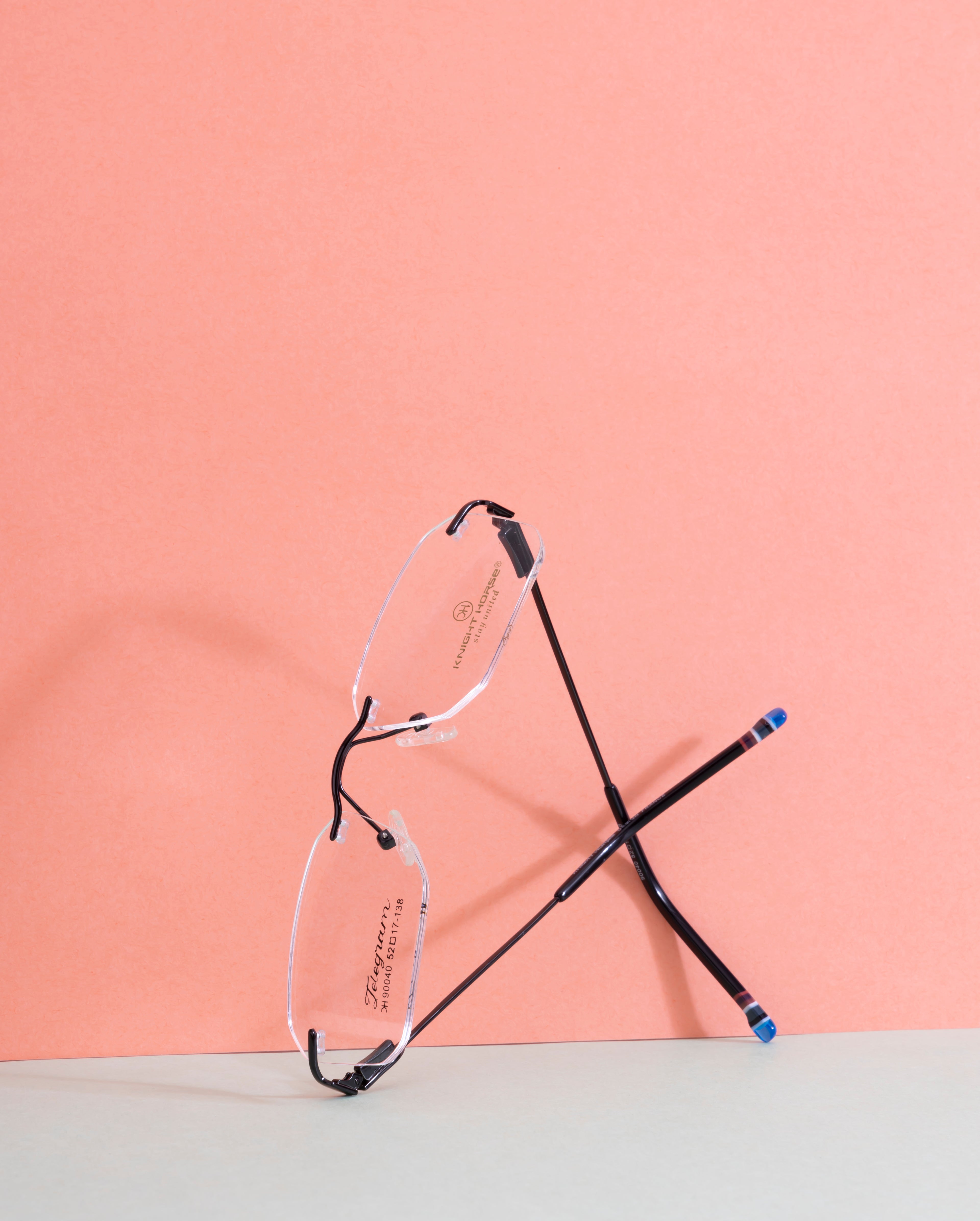 Knight Horse Square Rimless Frame with Flexible Metal Temples – Black