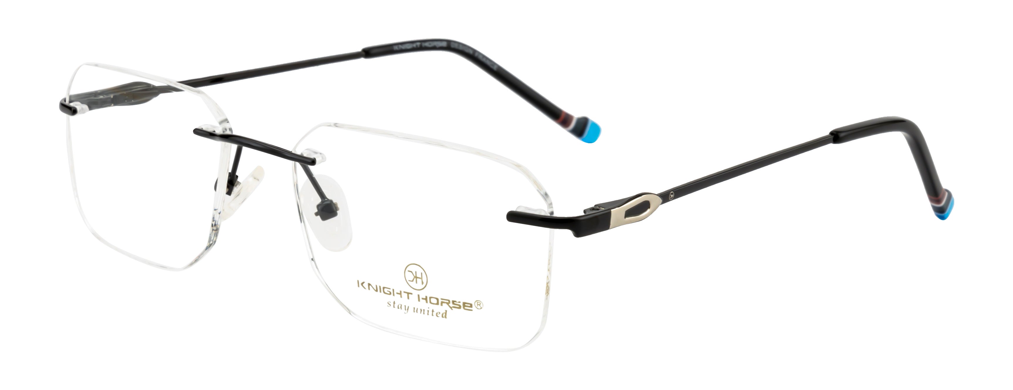 Knight Horse Square Rimless Frame with Flexible Metal Temples – Black