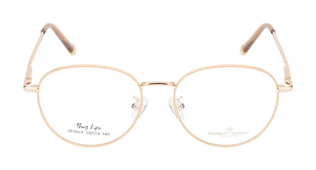 Golden Aura Elegance: Round Metal Eyewear Frame
