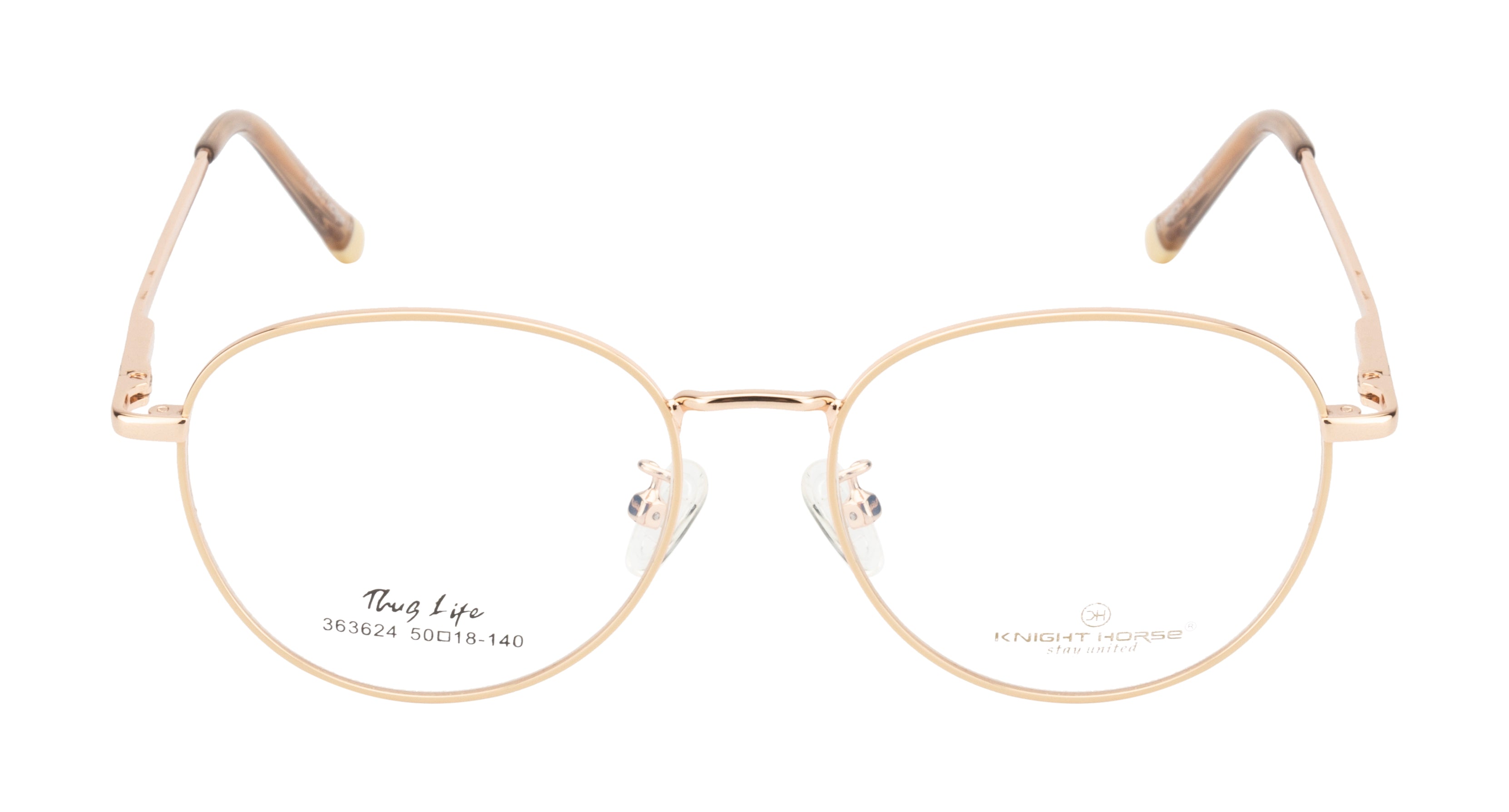 Golden Aura Elegance: Round Metal Eyewear Frame