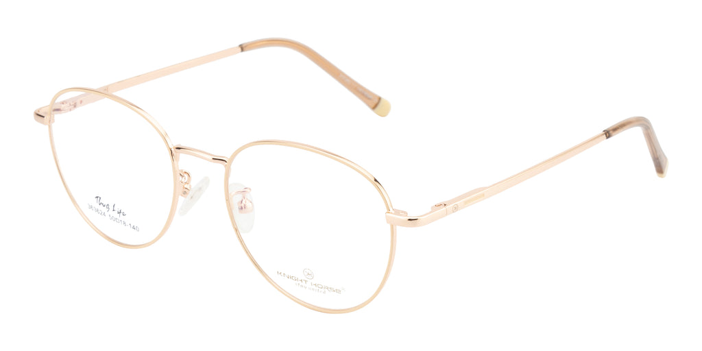 Golden Aura Elegance: Round Metal Eyewear Frame