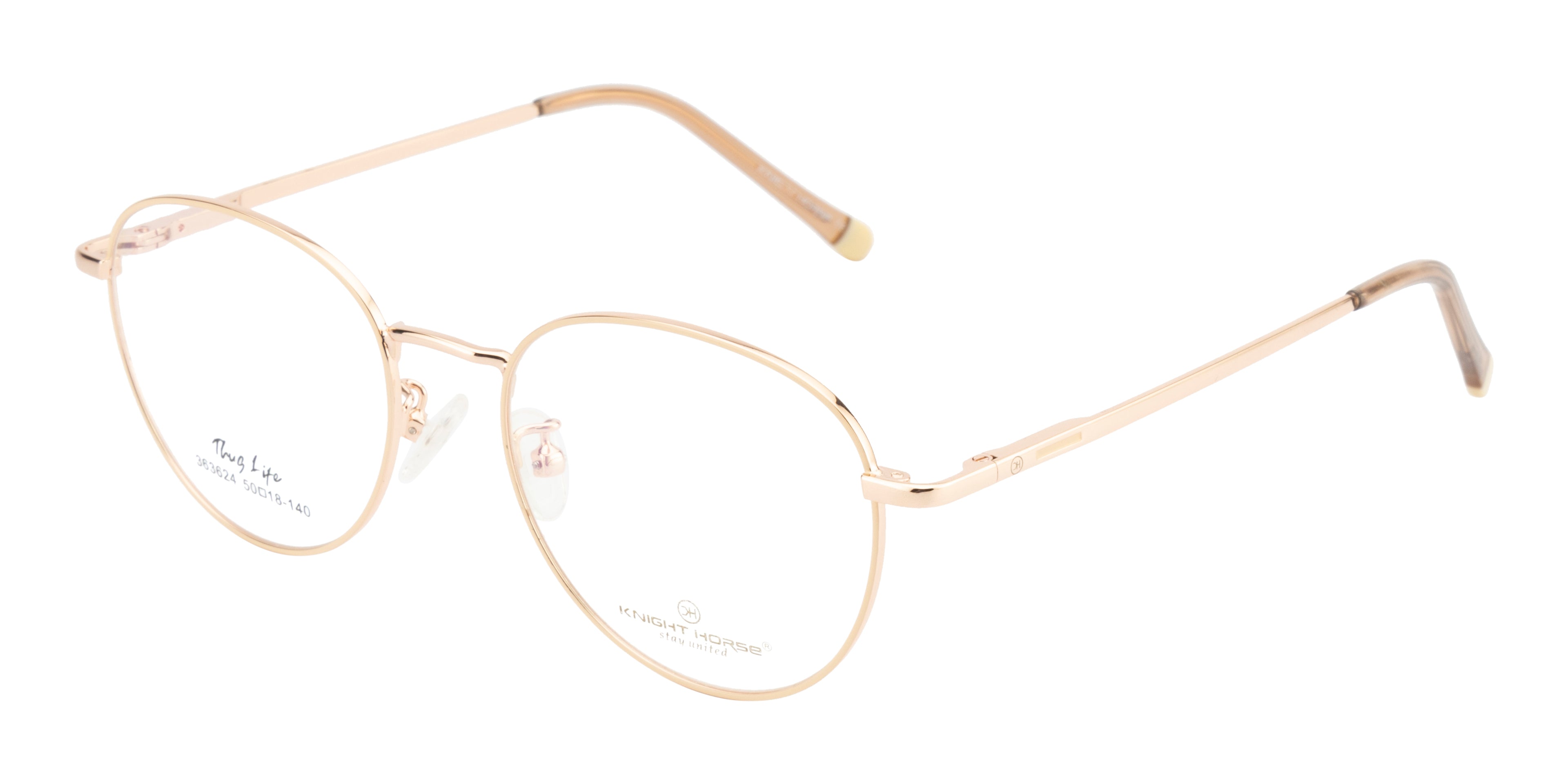 Golden Aura Elegance: Round Metal Eyewear Frame