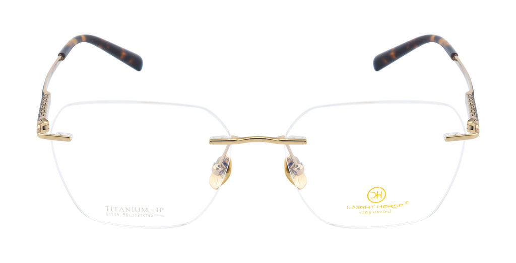 Opulent Rimless Titanium Frames In Lustrous Gold With Hexagonal Brilliance