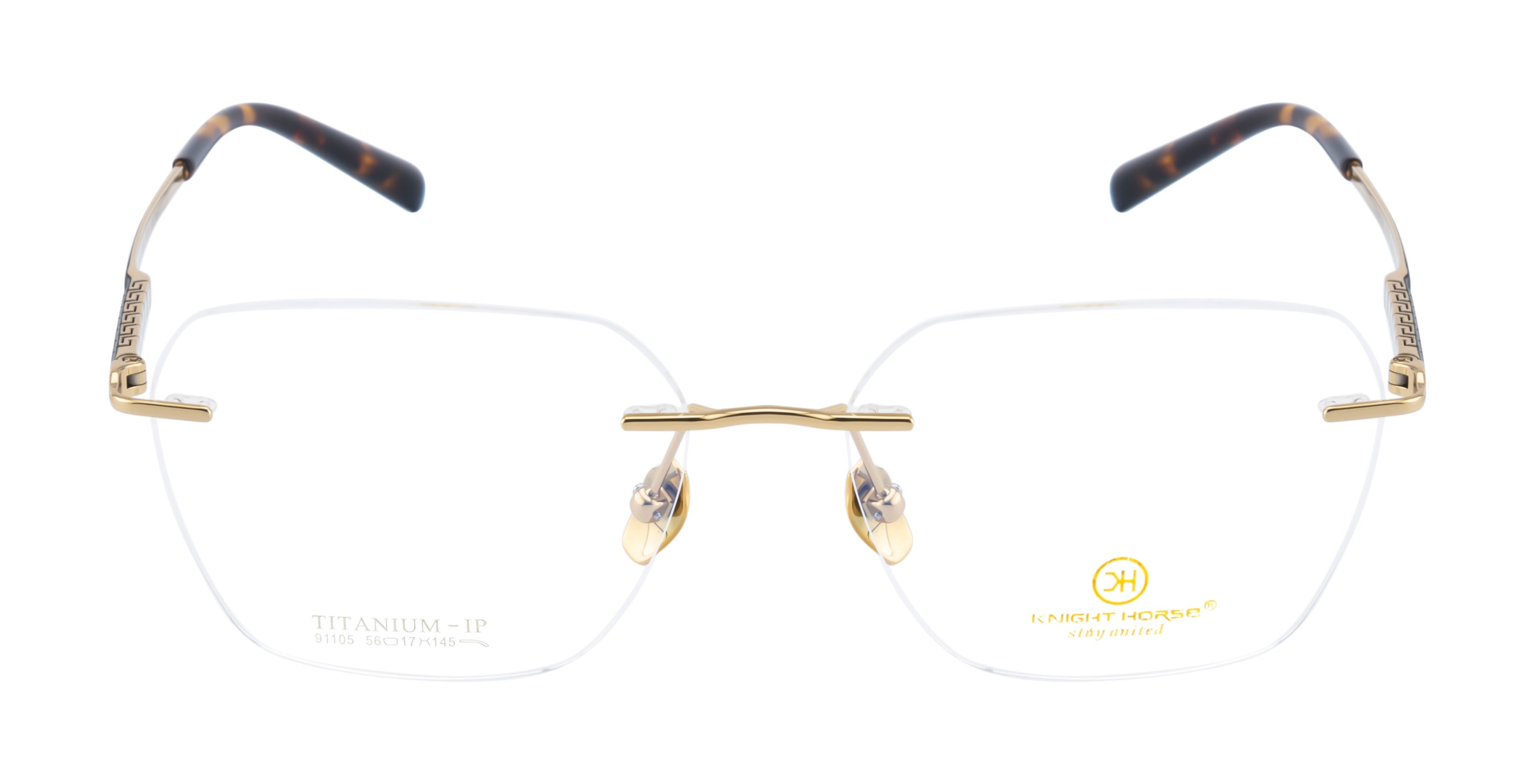 Opulent Rimless Titanium Frames In Lustrous Gold With Hexagonal Brilliance