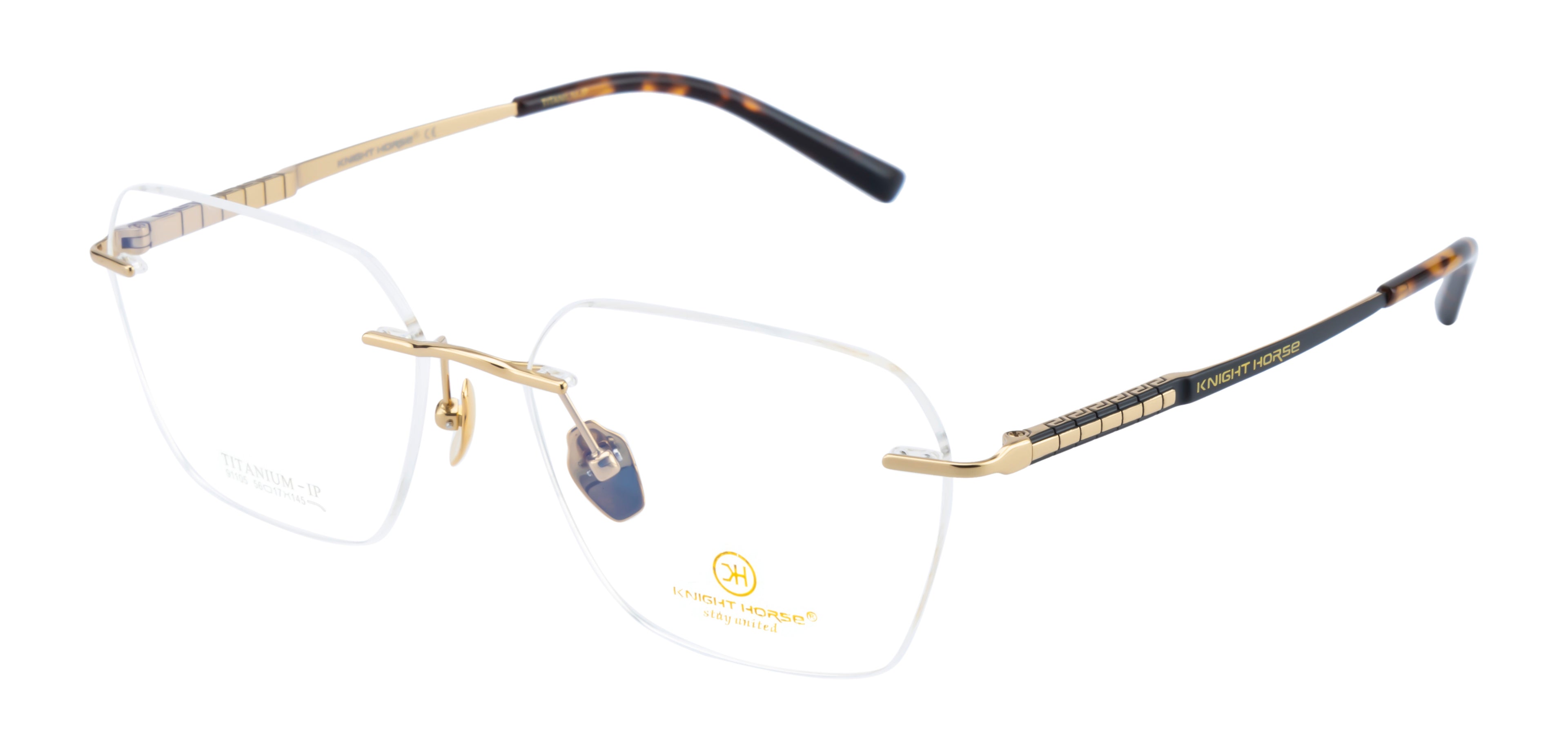 Opulent Rimless Titanium Frames In Lustrous Gold With Hexagonal Brilliance