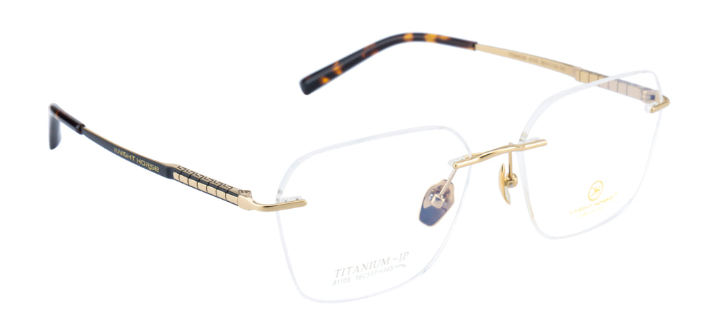 Opulent Rimless Titanium Frames In Lustrous Gold With Hexagonal Brilliance