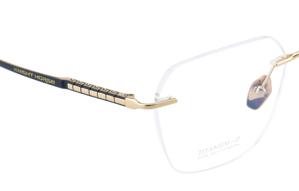 Opulent Rimless Titanium Frames In Lustrous Gold With Hexagonal Brilliance
