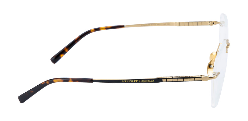 Opulent Rimless Titanium Frames In Lustrous Gold With Hexagonal Brilliance