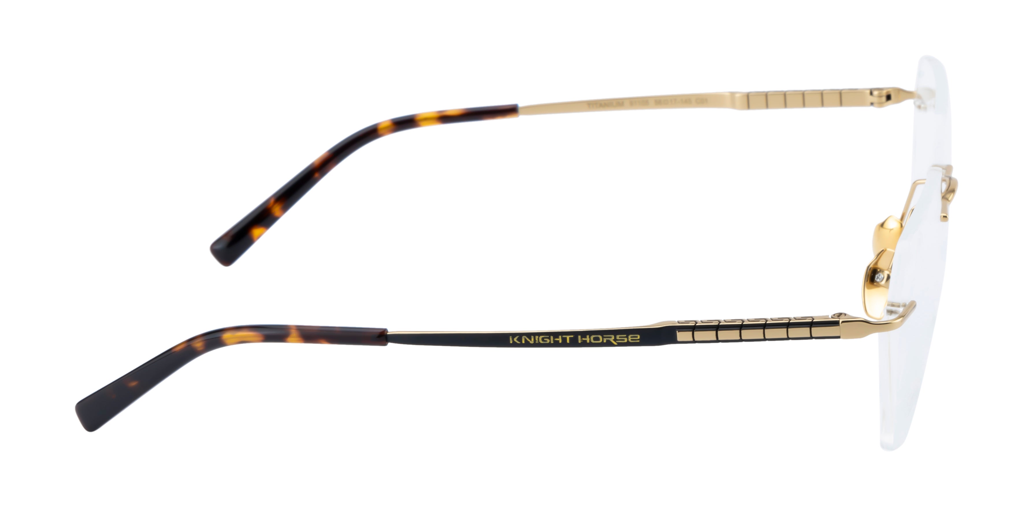 Opulent Rimless Titanium Frames In Lustrous Gold With Hexagonal Brilliance