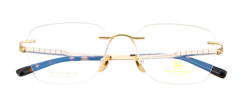 Opulent Rimless Titanium Frames In Lustrous Gold With Hexagonal Brilliance