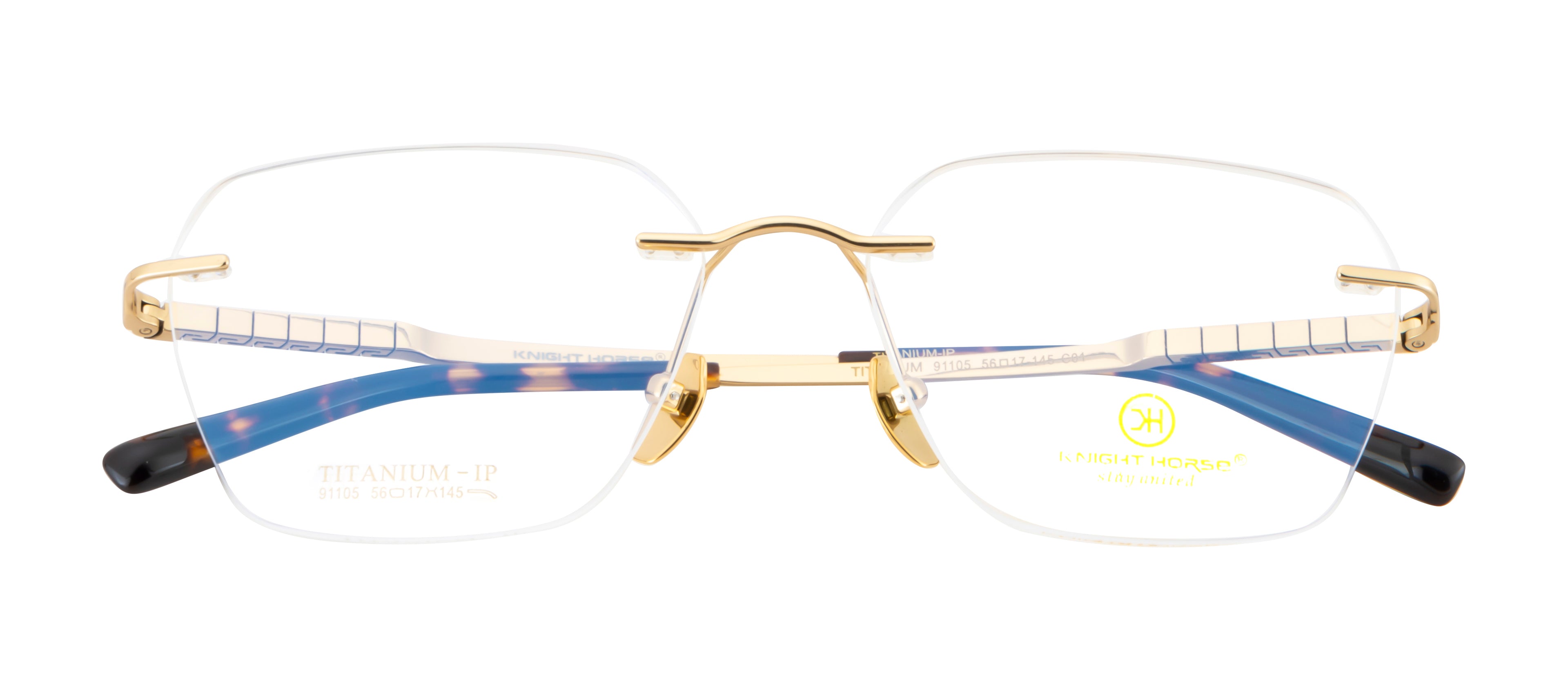Opulent Rimless Titanium Frames In Lustrous Gold With Hexagonal Brilliance
