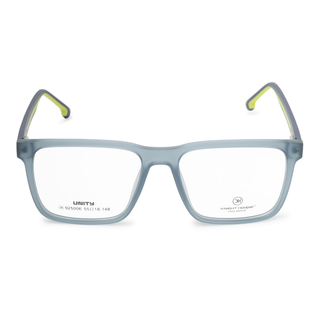 Unity Lightweight Square Spectacle Frame | Transparent Blue | Green Side | Spring Hinge