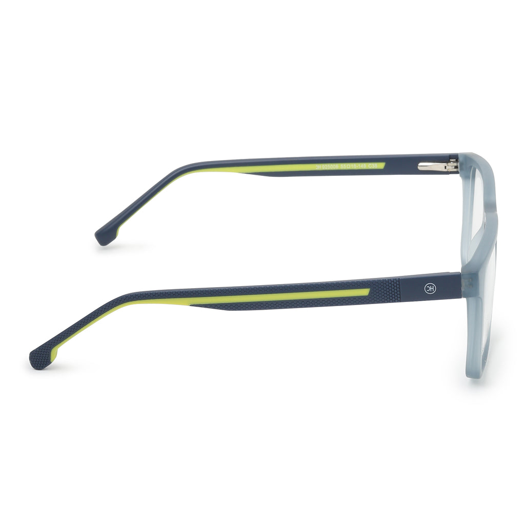 Unity Lightweight Square Spectacle Frame | Transparent Blue | Green Side | Spring Hinge