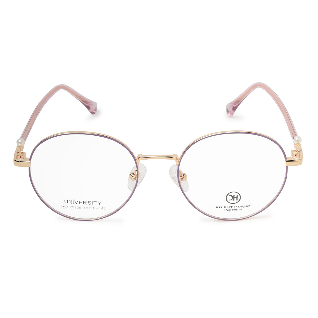 Knight Horse Round Eyeglasses for Women | Rose Gold Metal Optical Frame | Pink Temples