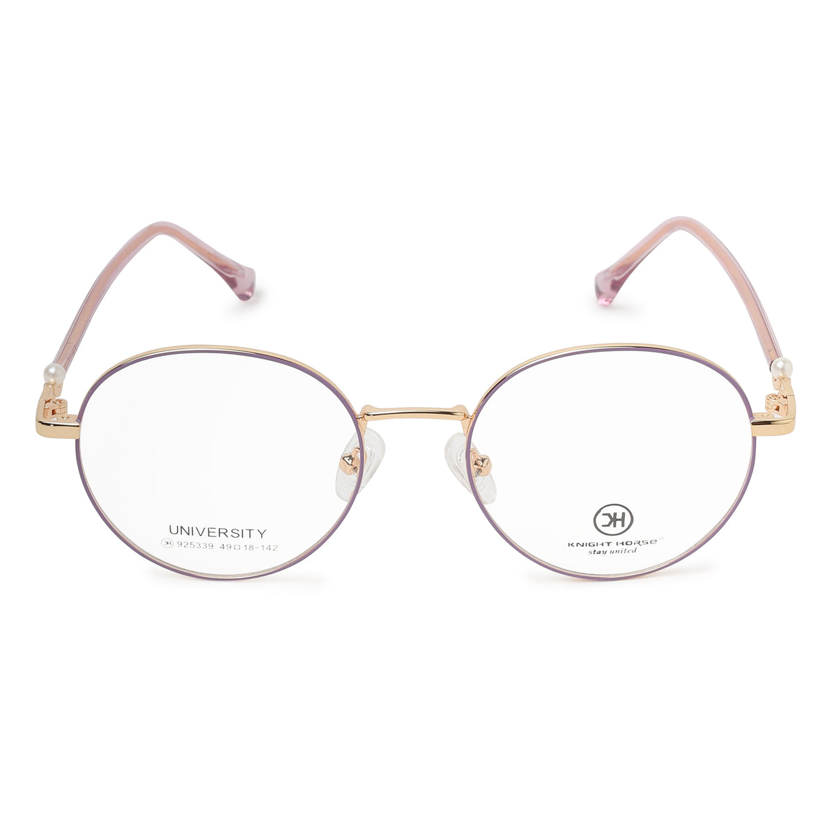 Knight Horse Round Eyeglasses for Women | Rose Gold Metal Optical Frame | Pink Temples