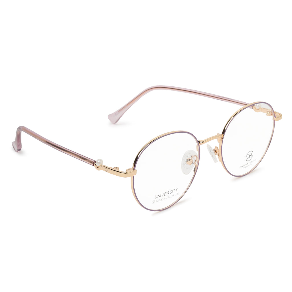 Knight Horse Round Eyeglasses for Women | Rose Gold Metal Optical Frame | Pink Temples