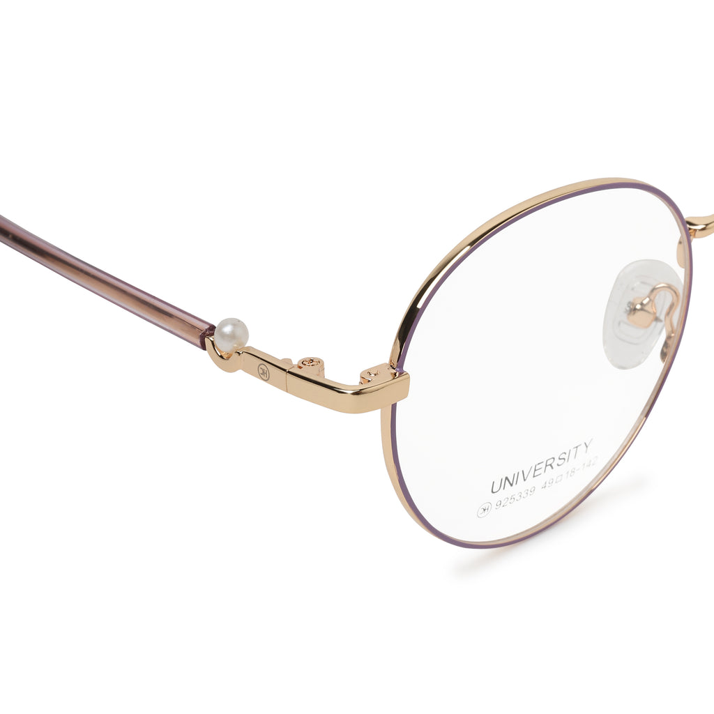 Knight Horse Round Eyeglasses for Women | Rose Gold Metal Optical Frame | Pink Temples