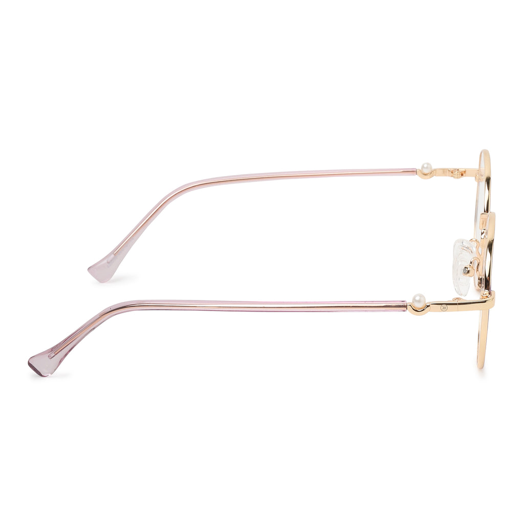 Knight Horse Round Eyeglasses for Women | Rose Gold Metal Optical Frame | Pink Temples