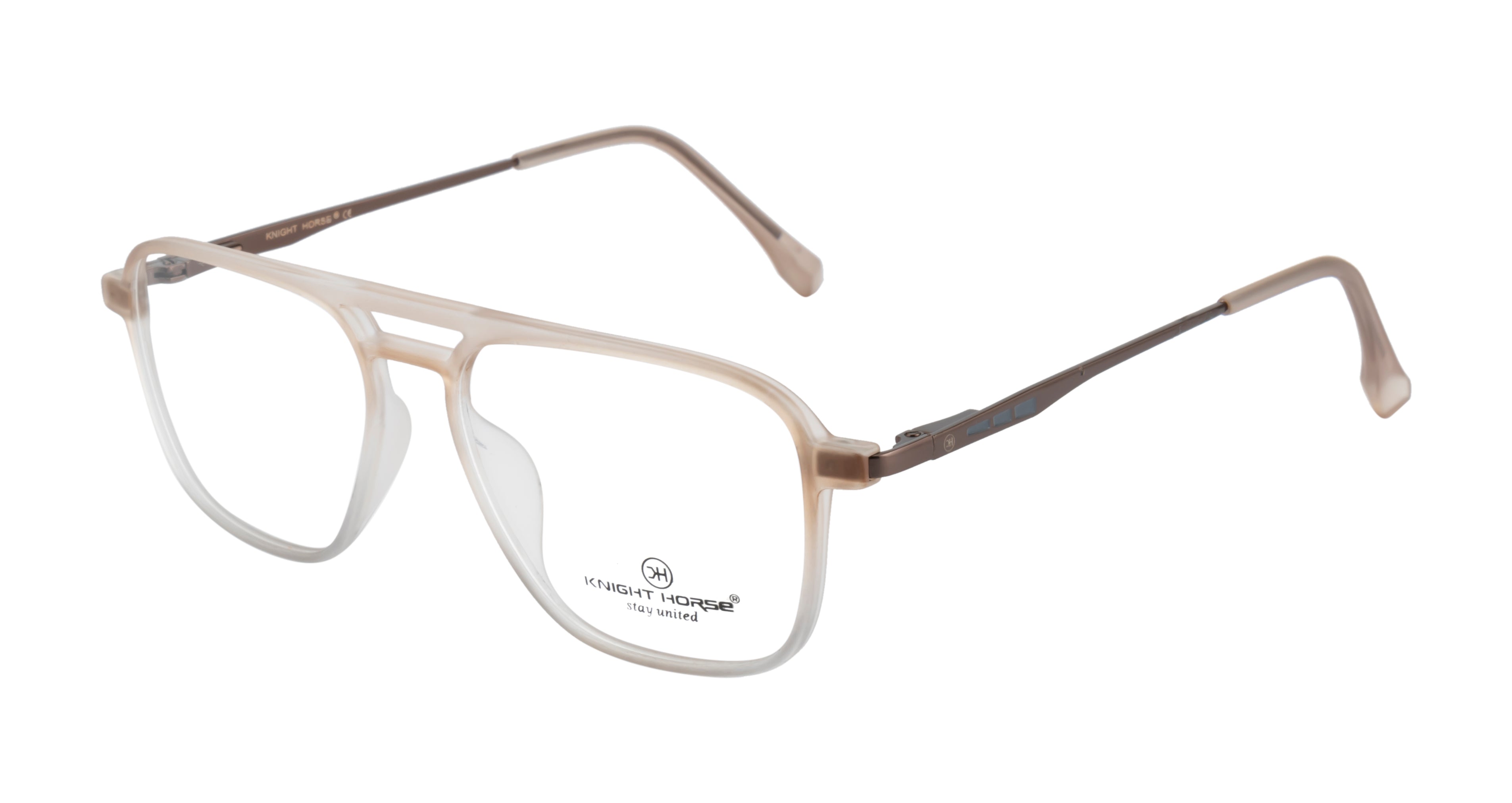 Matte Brown Eyewear Frame - Modern Double Bar Design | Spring Hinges| Stylish Transparent Accents