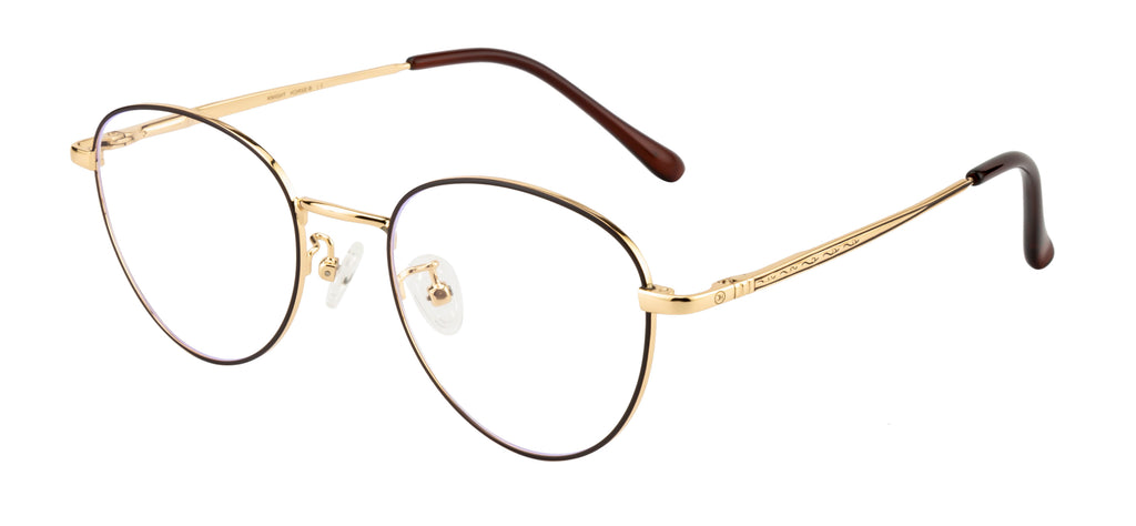 Round Metal Eyewear Frame In Gold & Brown