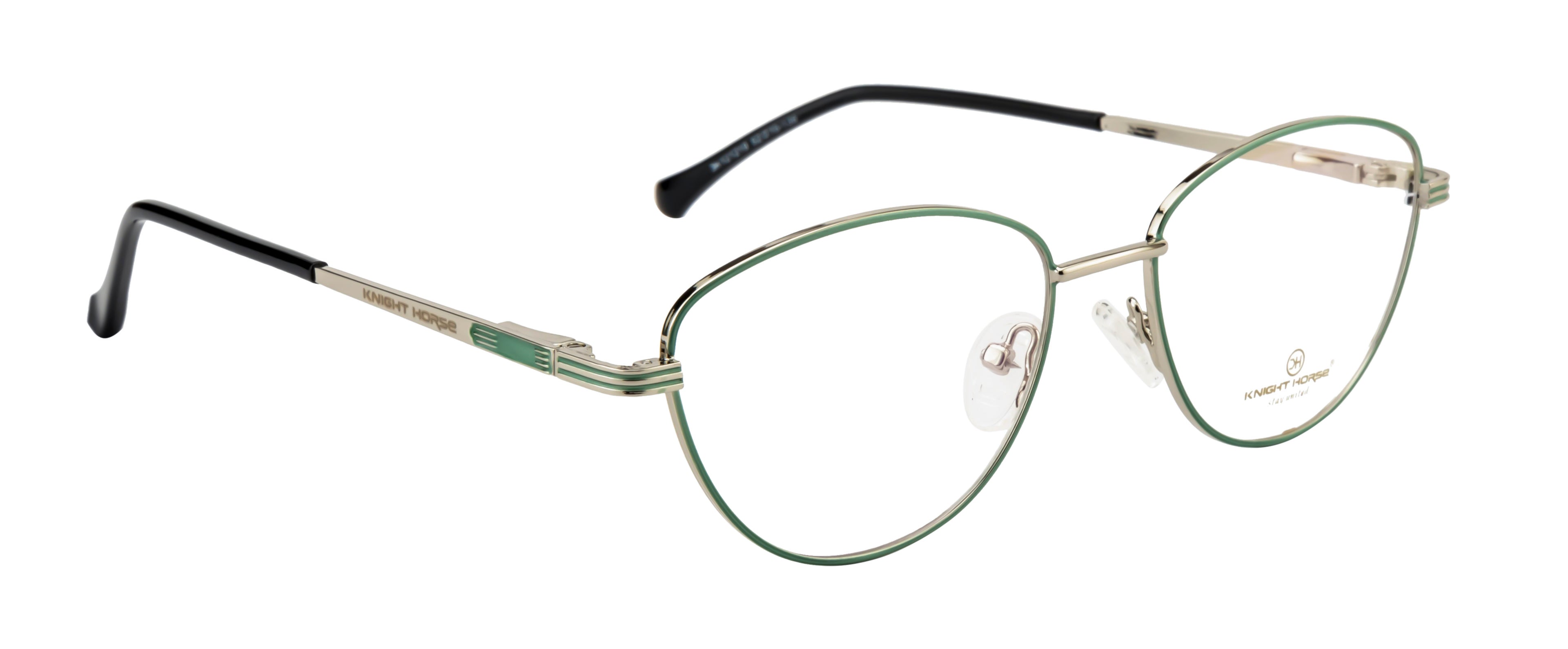 Metal Eyewear Frame In Cat Eye Shape| Women | Silver & Green
