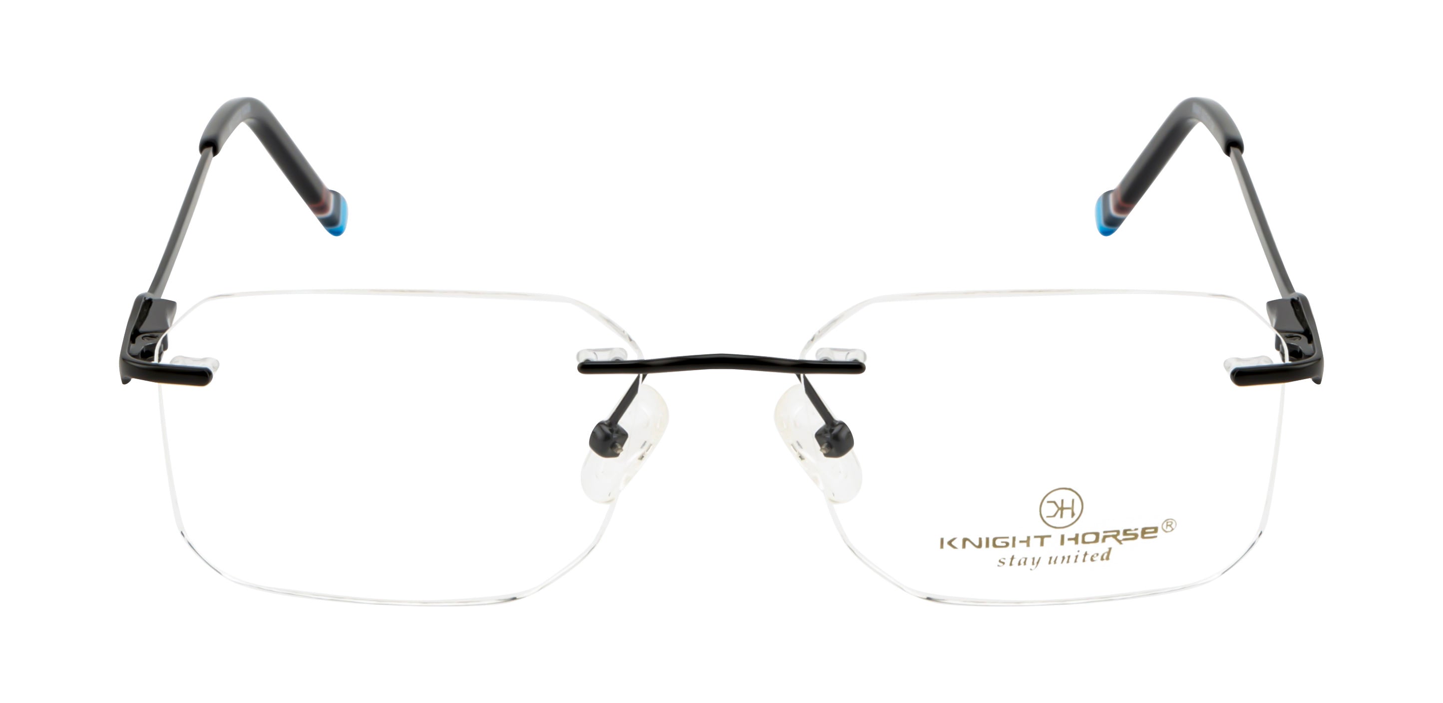 Knight Horse Square Rimless Frame with Flexible Metal Temples – Black