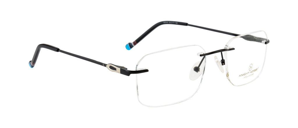 Knight Horse Square Rimless Frame with Flexible Metal Temples – Black