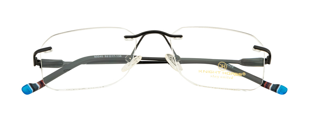 Knight Horse Square Rimless Frame with Flexible Metal Temples – Black