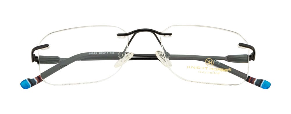 Knight Horse Square Rimless Frame with Flexible Metal Temples – Black