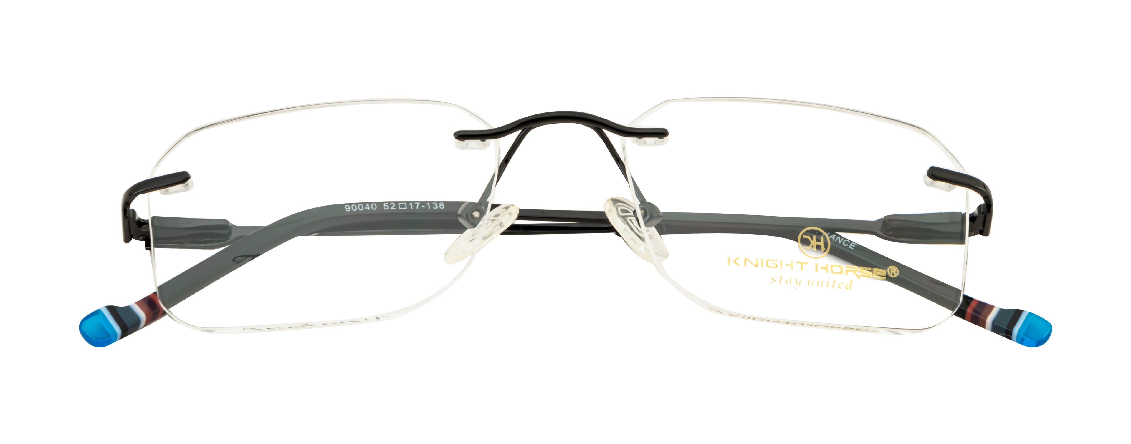 Knight Horse Square Rimless Frame with Flexible Metal Temples – Black